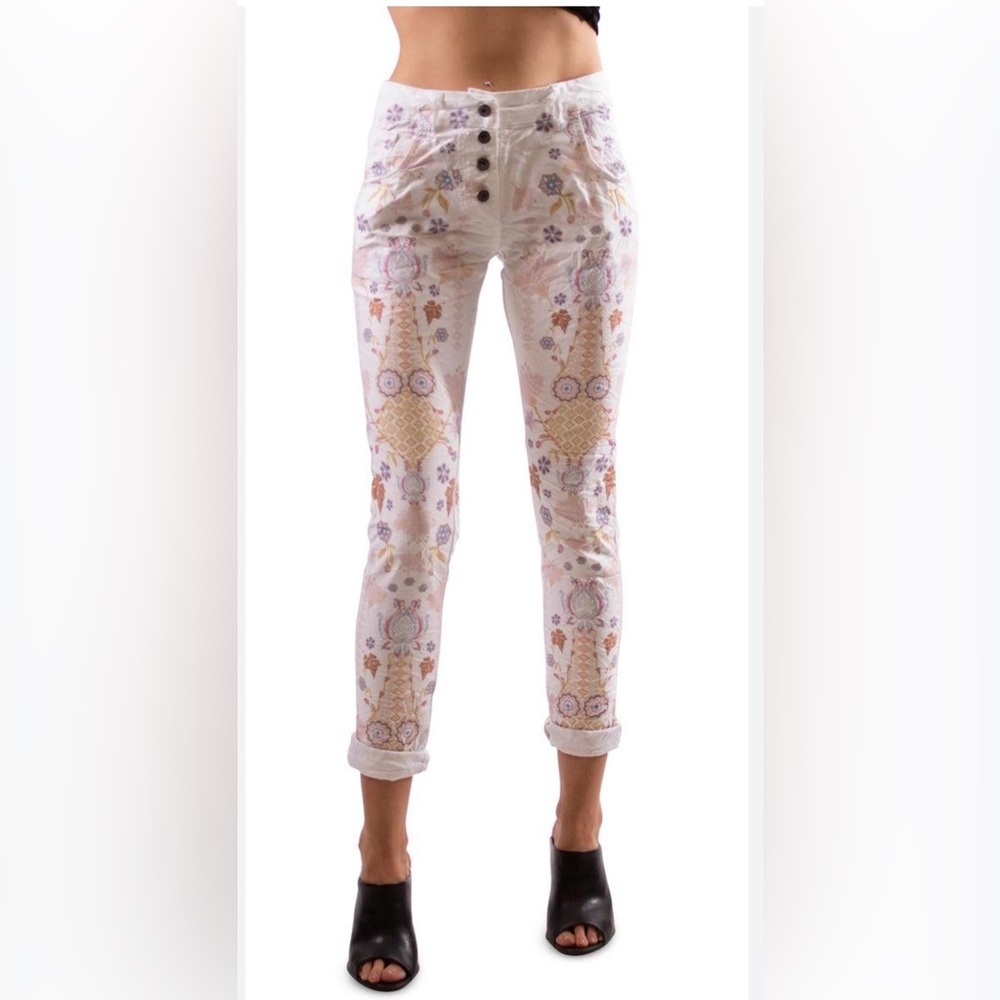 Floral Pink Patterned Ankle Jeans
